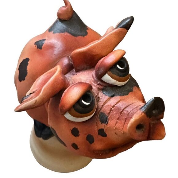 Todd Warner PIG HOG Farm Animal Art Bell Sculpture Hand Signed FOLK ART CERAMIC - Picture 5 of 7